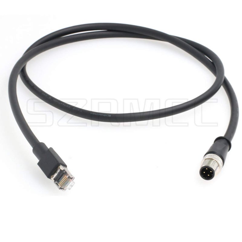 SZRMCC M12 Ethernet Cable D-Code 4 Pin Male to RJ45 Connector High Flex Cat5e Shielded Waterproof Network Cable for Industrial Camera Sensor (1m,Black) - Image 1